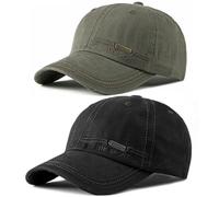 BABAHU Mens Womens Baseball Cap - 100% Cotton Adjustable Classic Plain Dad Hat for Running Golf Outdoor Sports (UK, Alpha, One Size, Y-Black+Army Green)