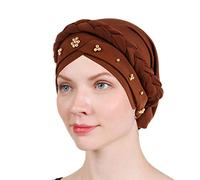 BABAHU Women Chemo Hat Turban Beanie, Pre-Tied Headwraps Headwear Bandana for Hair Loss (Coffee)