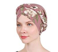 BABAHU Women Chemo Hat Turban Beanie, Pre-Tied Headwraps Headwear Bandana for Hair Loss (Leather Pink)
