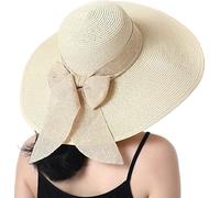 BABAHU Women Foldable Floppy Wide Brim Straw Sun Hat Summer Beach Hat UV UPF 50+