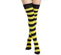 BABAHU Womens Extra Long Cotton Stripe Thigh High Socks Over the Knee High Socks (ZZZ-Black/Yellow)