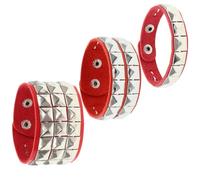 BaBakiak 3 Piece 80s Leather Studded Punk Bracelet, Rock Studded Leather Wristband for Men Women, One Size, Leather, no gemstone