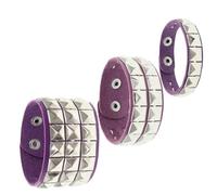 BaBakiak 3 Piece 80s Leather Studded Punk Bracelet, Rock Studded Leather Wristband for Men Women, One Size, Leather, no gemstone