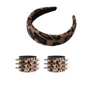 BaBakiak Leopard Headband, 2 PCS Cheetah Spike Studded Leather Bracelet Set, Leopards Print Hairband Hair Accessories Wrap Bracelets (Leopard Set 1, One Size)