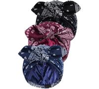 Babalet 3PCS Satin Lined Beanies for Women Pre-Tied Bowknot Chemo Headwear Silky Lined Cotton Sleeping Cap, 3pcs- Paisley (Black + Navy + Burgundy), One Size