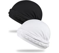 Babalet Halo Turban for Men Women Satin Lined Durag Head Wraps Pre-Tied Handmade Braids Tail Beanie Sleeping Bonnet Headwraps Chemo Hair Loss Hat, 2PCS