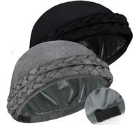 Babalet Halo Turban for Men Women Satin Lined Durag Head Wraps Pre-Tied Handmade Braids Tail Beanie Sleeping Bonnet Headwraps Chemo Hair Loss Hat, 2PCS