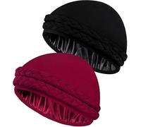 Babalet Halo Turban for Men Women Satin Lined Durag Head Wraps Pre-Tied Handmade Braids Tail Beanie Sleeping Bonnet Headwraps Chemo Hair Loss Hat, 2PCS