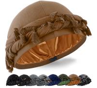 Babalet Halo Turban for Men Women Satin Lined Durag Head Wraps Scarf Skull Cap Pre-Tied Tassel Beanie Sleeping Bonnet Headwraps Chemo Hair Loss Hat,Khaki