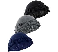 Babalet Halo Turban for Men Women Satin Lined Durag Head Wraps Skull Cap Pre-Tied Tassels Braid Beanie Vintage Twist Bonnet, 3 Pcs- Black/Grey/Navyblue, One Size