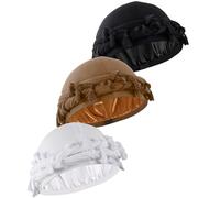 Babalet Halo Turban for Men Women Satin Lined Durag Head Wraps Skull Cap Pre-Tied Tassels Braid Beanie Vintage Twist Bonnet, 3 Pcs- Black/White/Khaki, One Size