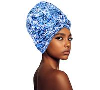 Babalet Large Swim Turban for Women Unisex Waterproof Silicone Lined Swim Cap for Braids Dreadlocks Extensions Weaves Thick Curly Long Hair Swimming Cap Easy to Put On and Off, BlueWhitePorcelain