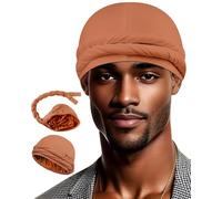 Babalet Satin Lined Halo Turban Durag Adjustable Pre-Tied Cap, Khaki, 1PCS