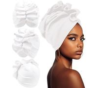 Babalet Stretch Turban Hats for Women Double Layered Headwraps Soft Pre Tied Bonnet Hair Wrap Ruffles Turbans for Women, White