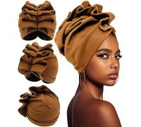 Babalet Stretch Turban Hats for Women Double Layered Headwraps Soft Pre Tied Bonnet Hair Wrap Ruffles Turbans for Women, Orange