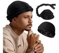 Babalet Upgraded Satin Lined Halo Turban Durag for Men &Women Sleeping Bonnet PRE-Tied Headwraps for Hair Loss,Black,1PCS