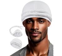Babalet Upgraded Satin Lined Halo Turban Durag for Men &Women Sleeping Bonnet PRE-Tied Headwraps for Hair Loss,White,1PCS