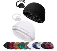 Babalet Upgraded Satin Lined Halo Turban Durag for Men &Women Sleeping Bonnet PRE-Tied Headwraps for Hair Loss,2PCS