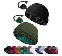 Babalet Upgraded Satin Lined Halo Turban Durag for Men &Women Sleeping Bonnet PRE-Tied Headwraps for Hair Loss,2PCS