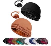 Babalet Upgraded Satin Lined Halo Turban Durag for Men &Women Sleeping Bonnet PRE-Tied Headwraps for Hair Loss,2PCS