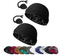Babalet Upgraded Satin Lined Halo Turban Durag for Men &Women Sleeping Bonnet PRE-Tied Headwraps for Hair Loss,2PCS