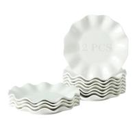 BABALIU 7 Inch Porcelain Small Dinner Plates, Set of 12, White Appetizer Wave Shaped Dessert Salad Serving Dishes for Cake, Snack, Ice Cream, Microwave, Oven, Dishwasher Safe (xB-7IN/TPD-BL/W/12)