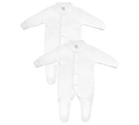Baban Baby Baby Sleepsuits, 100% Cotton Baby Grows for Boys or Girls, British Made, 2 Pack, White, 0-3 Months