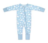 Baban Baby Bamboo Sleepsuits - Super Soft Bamboo Viscose Baby Grow Romper with 2-Way Zipper, Fold-Over Mitts & Feet - Zip Up Babygrows. (Blue, 0-3 Months)