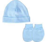 Baban Baby Hat and Scratch Mitten Set Cotton, Blue | Cotton Baby Hat and Scratch Mitten Set for Boys and Girls, Made in Britain, Newborn, Loved by Parents Award