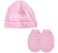 Baban Baby Hat and Scratch Mitten Set Cotton, Pink | Cotton Baby Hat and Scratch Mitten Set for Boys and Girls, Made in Britain, Newborn, Loved by Parents Award