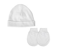 Baban Baby Hat and Scratch Mitten Set Cotton, White | Cotton Baby Hat and Scratch Mitten Set for Boys and Girls, Made in Britain, Newborn, Loved by Parents Award