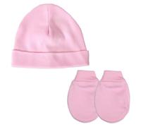 Baban Baby Premature Hat and Scratch Mittens Set Cotton, Pink
