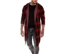 babao Men's Irregular Hoodied Cardigan Cotton Blend Long Length Drape Lattice Overcoat Jackets