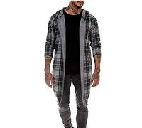 babao Men's Irregular Hoodied Cardigan Cotton Blend Long Length Drape Lattice Overcoat Jackets