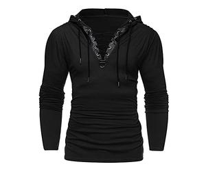 babao Men's Viking Shirt V-Neck Tie Top Scottish T Shirt Medieval Stage Performance Costume