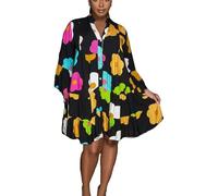 babao Womens Button Down Loose Fit Shift Short Dress Boho Floral Print African Dress Ruffle Hem Babydoll Dress