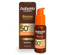 Babaria - Bronze Face Liquid SPF50+ | Highlighter & Tanner | Ultralight Texture | Very High Protection | Waterproof | Coral Friendly | Vegan | 50 ml