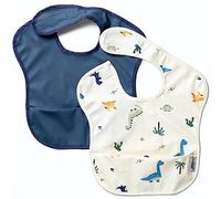 BABATÉ Kids - Pack of 2 baby bibs, sleeveless bibs, baby bibs, washable, waterproof baby bibs, baby bibs, Blue Dinosaurs, One Size