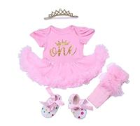 BABAYPREG First Birthday Baby Girls Outfits Tutu Dress with Headband (9-12 Months, Pink One)