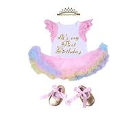 BABAYPREG First Birthday Baby Girls Outfits Tutu Dress with Headband (9-12 Months, White)