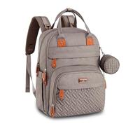 BabbleRoo Baby Changing Bag Backpack, Nappy Changing Back Pack Diaper Bags with Changing Mat & Pacifier Holder for Mom & Dad (Khaki)