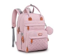 BabbleRoo Baby Changing Bag Backpack, Nappy Changing Back Pack Diaper Bags with Changing Mat & Pacifier Holder for Mom & Dad (Pink)