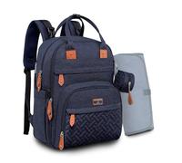 BabbleRoo Baby Changing Bag Backpack, Nappy Changing Back Pack Diaper Bags with Changing Mat & Pacifier Holder for Mom & Dad (Navy Blue)