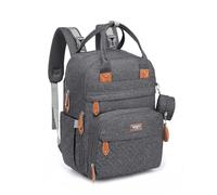 BabbleRoo Baby Changing Bag Backpack, Nappy Changing Back Pack Diaper Bags with Changing Mat & Pacifier Holder for Mom & Dad (Dark Grey)