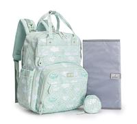 BabbleRoo Baby Changing Bag Backpack with Changing Mat & Pacifier Holder for Mom & Dad (Green Birdy)