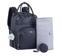 BabbleRoo Diaper Bag Backpack, Baby Essentials Travel Bag with Changing Pad, Stroller Straps & Pacifier Case, Vegan Leather, Midnight Blue, 26L