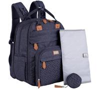 BabbleRoo Extra Large Diaper Bag Backpack, Expandable Baby Bag with Up to 50% More Capacity - Travel Essentials Baby Bag Tote with Changing Pad, Stroller Straps & Pacifier Case - Unisex, Denim Blue