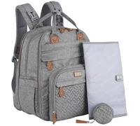 BabbleRoo Extra Large Diaper Bag Backpack, Expandable Baby Bag with Up to 50% More Capacity - Travel Essentials Baby Bag Tote with Changing Pad, Stroller Straps & Pacifier Case - Unisex, Light Gray