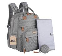 BabbleRoo Extra Large Diaper Bag Backpack, Expandable Baby Bag with Up to 50% More Capacity - Travel Essentials Baby Bag Tote with Changing Pad, Stroller Straps & Pacifier Case - Unisex, Light Gray