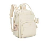 BabbleRoo Leather Diaper Bag Backpack - Baby Essentials Travel Baby Bag, Multi function, Water-Resistant, with Changing Pad, Stroller Straps & Pacifier Case - Unisex, Eggshell White